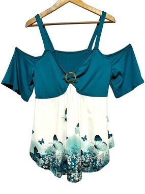 OFF SHOULDER Butterfly Floral Ring Detail Babydoll Boho Fairy Top